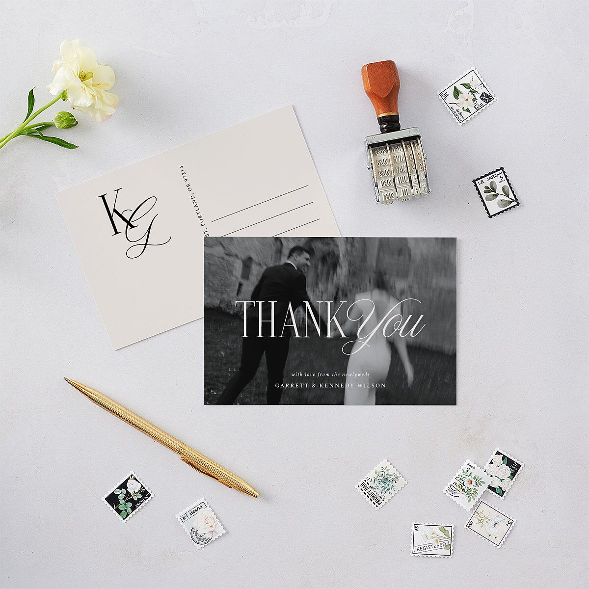 Maximalist Photo Crest Thank You Postcards Linen