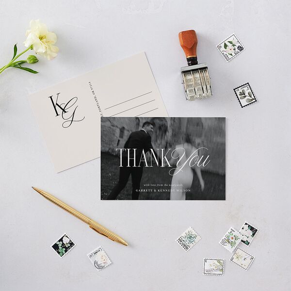Maximalist Photo Crest Thank You Postcards Linen