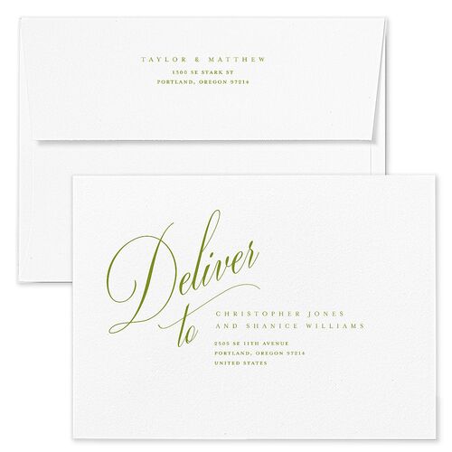 Modern Wedding Of Calligraphy Wedding Invitation Envelopes White Chartreuse Both Recipient and Return Addresses Standard Signature