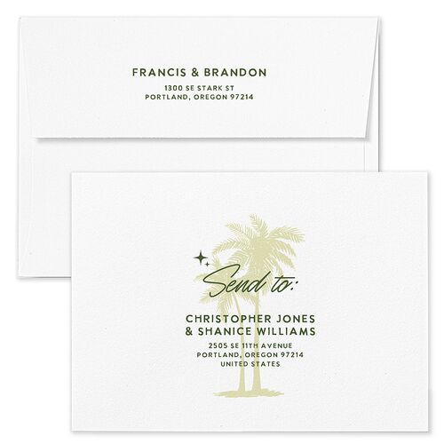 Retro Tropical Destination Wedding Invitation Envelopes White Pear Both Recipient and Return Addresses Standard Signature