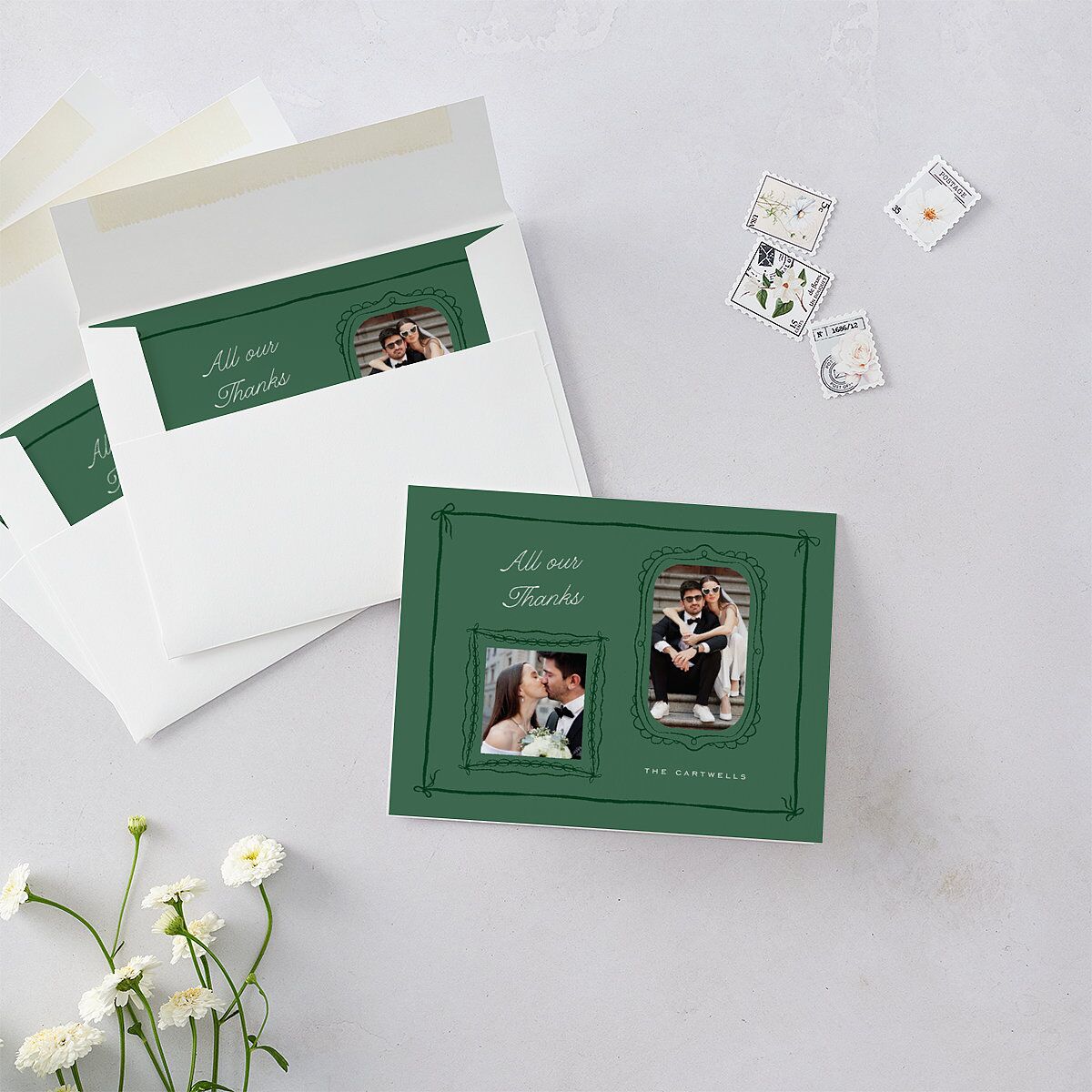 Whimsical Hand Drawn Photo Frames Thank You Cards Eucalyptus