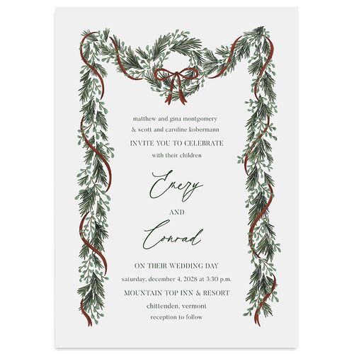 Festive Garland Wedding Invitations Hunter Green Signature Blank No Standard