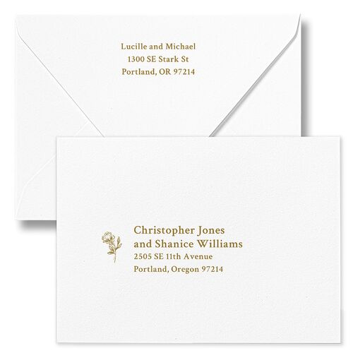 Elegant Typography Wedding Invitation Euro Envelopes White Gold Both Recipient and Return Addresses Luxe Signature