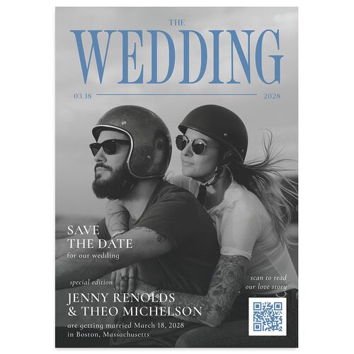 Magazine Cover Save the Date Cards Aquamarine Signature smooth Blank No Standard