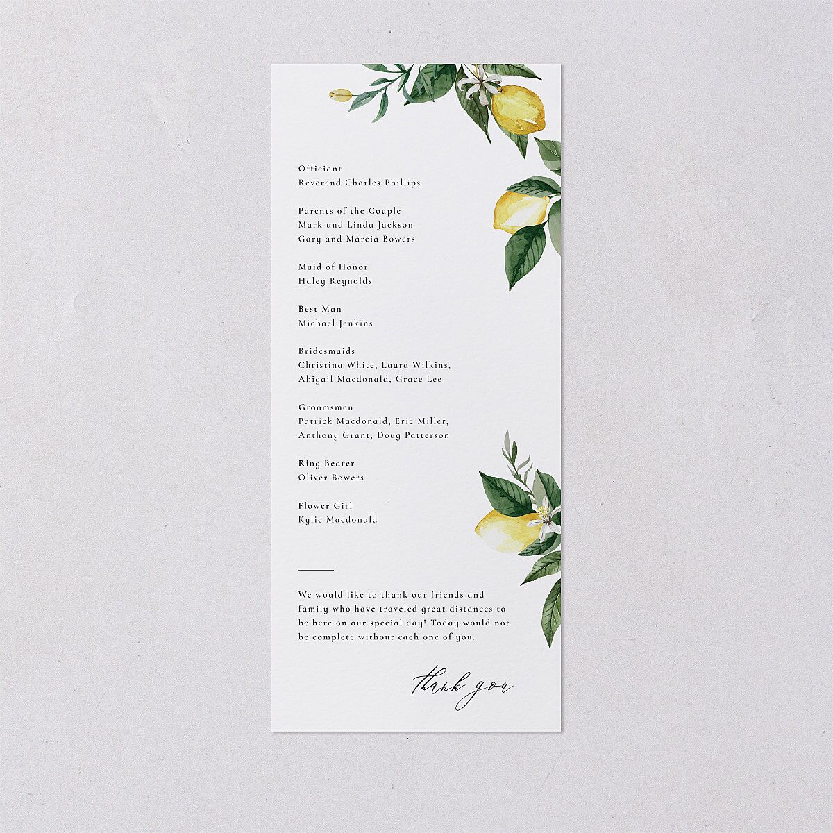 Botanical Lemon Wedding Programs Buttercup Signature