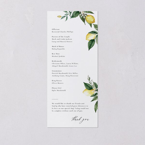 Botanical Lemon Wedding Programs Buttercup Signature