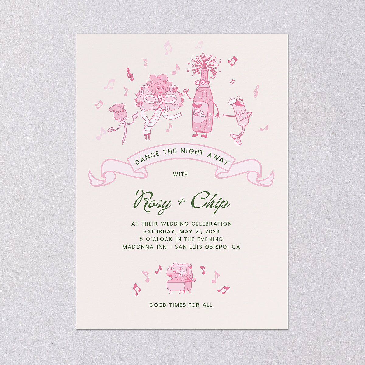 Whimsical Retro Cartoon Wedding Invitations Candy Pink Signature Blank No Standard