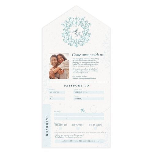 Timeless Passport All-in-One Wedding Invitations Tiffany Signature Light Both Recipient and Return Addresses No