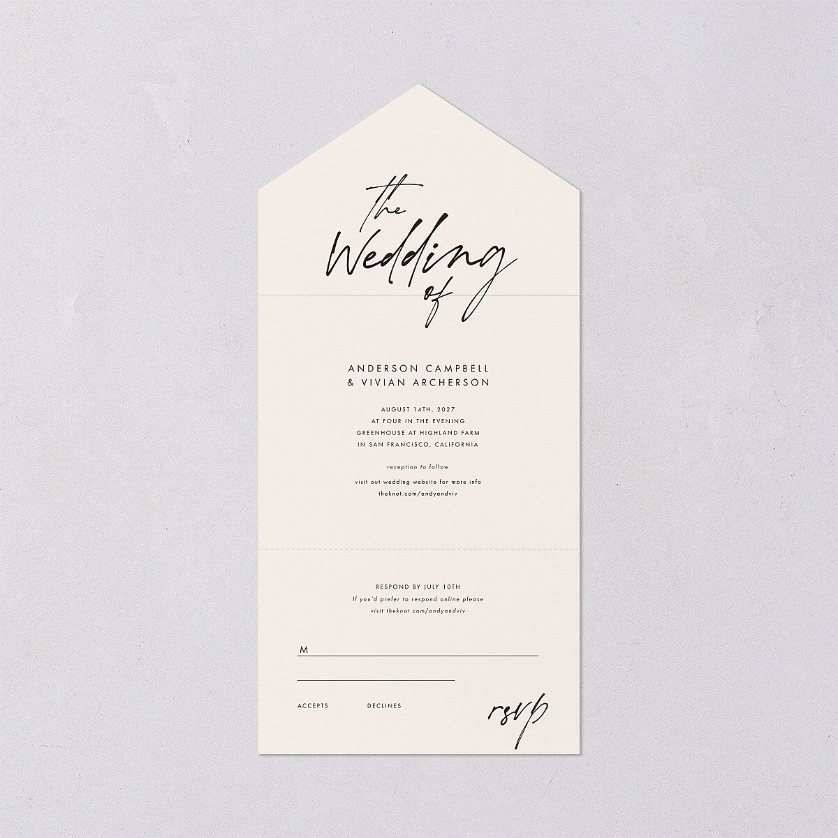 Simply Script All-in-One Wedding Invitations Linen Signature Light Both Recipient and Return Addresses No