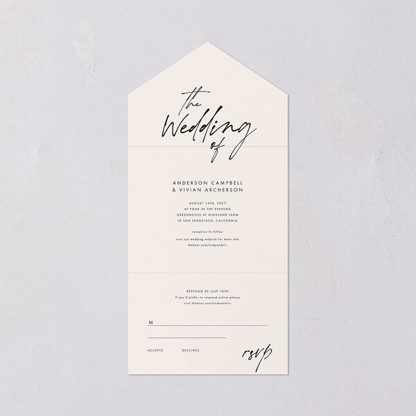 Simply Script All-in-One Wedding Invitations Linen Signature Light Both Recipient and Return Addresses No
