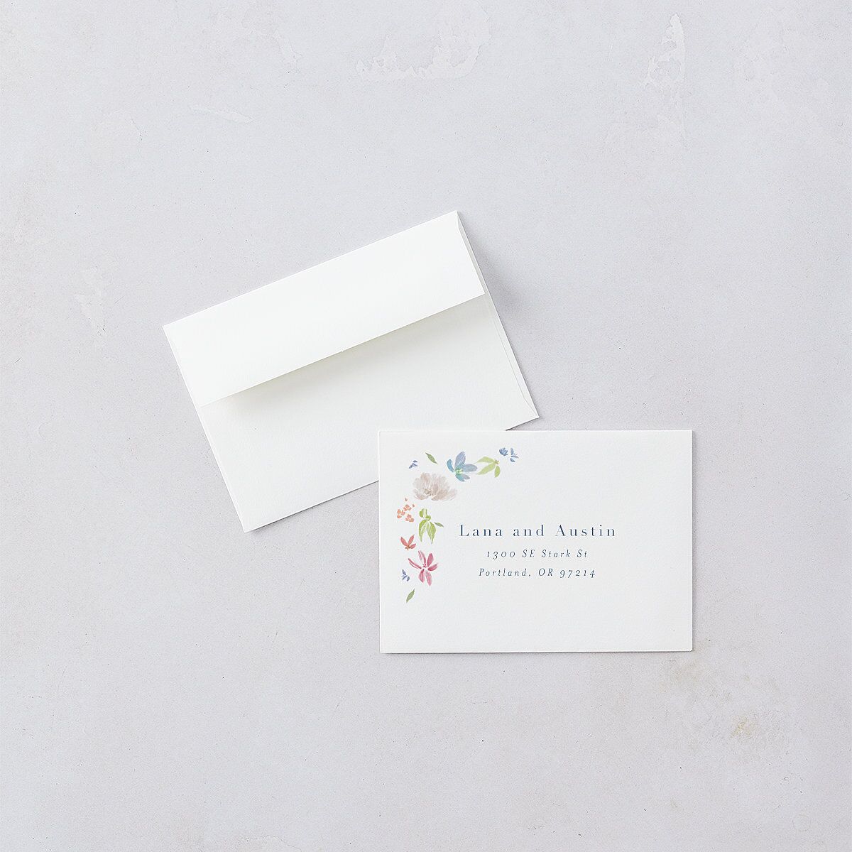 Floral Appliqué Response Card Envelopes White Slate Return Address Signature Standard
