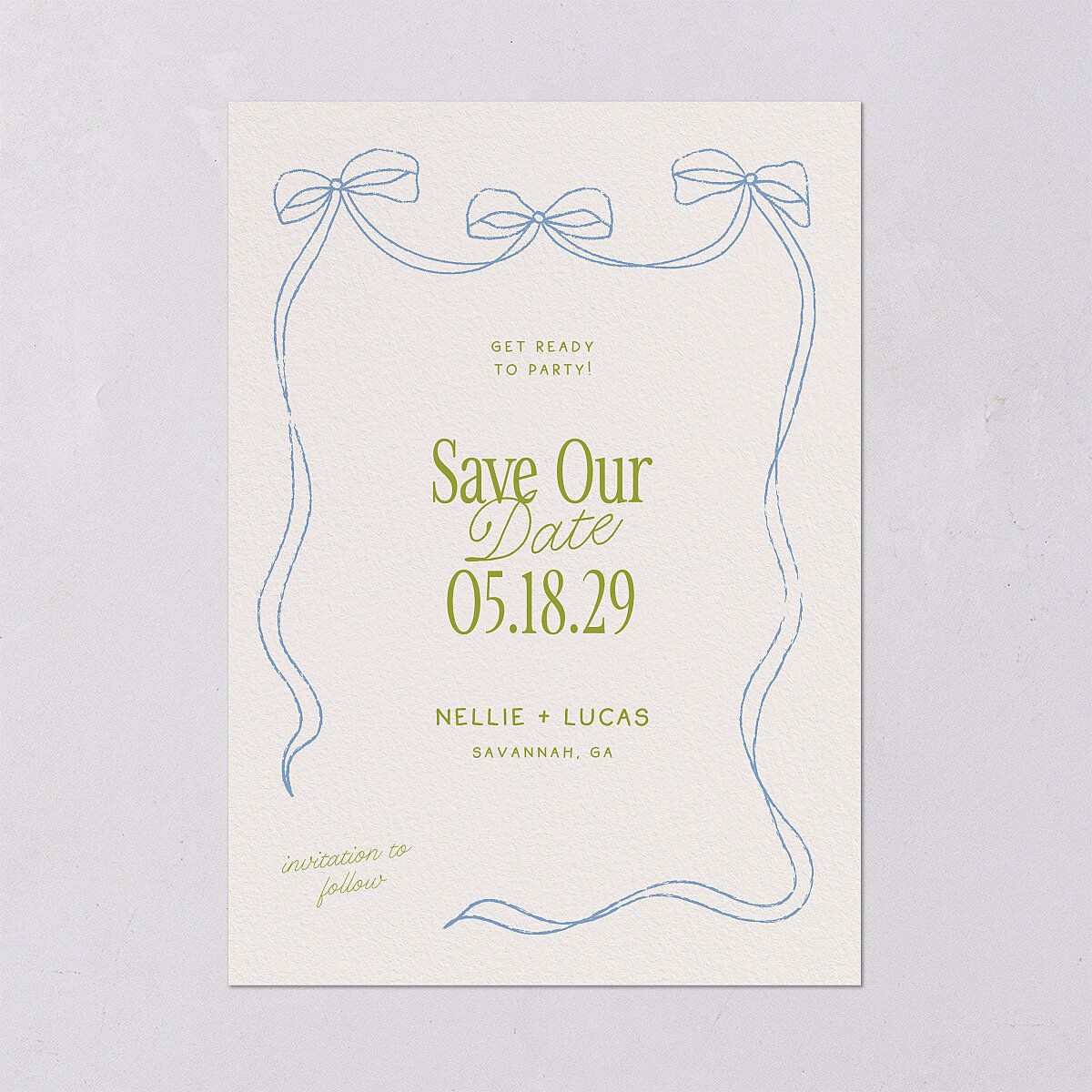 Modern Delicate Bows Save the Date Cards Peridot Signature smooth Blank No Standard