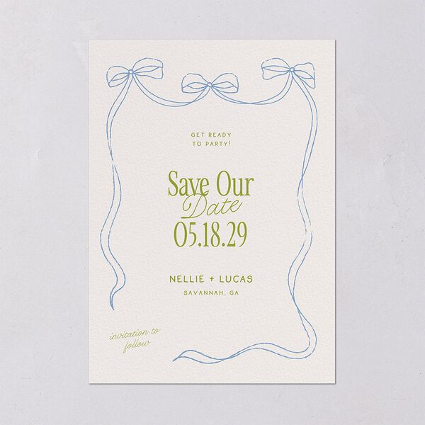 Modern Delicate Bows Save the Date Cards Peridot Signature smooth Blank No Standard