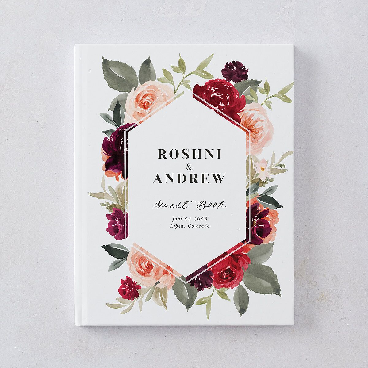 Vibrant Floral Wedding Guest Book Deep Claret