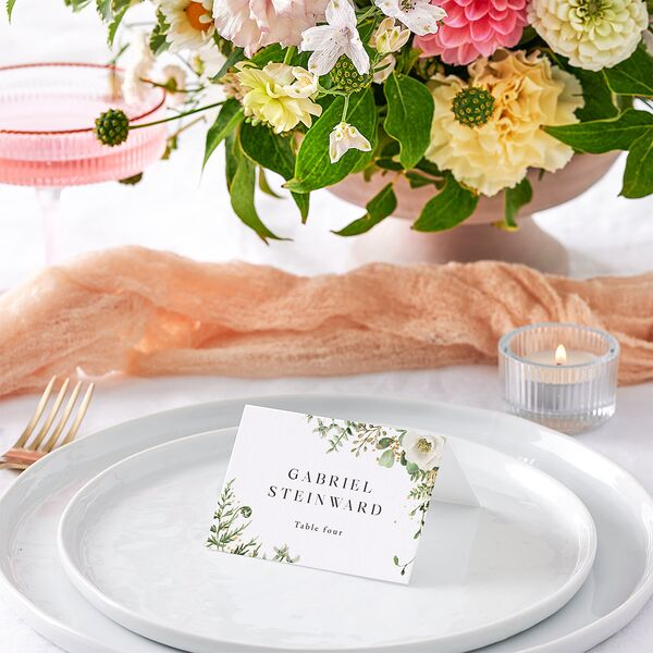 Gilded Fern Frame Place Cards Gold Linen Signature