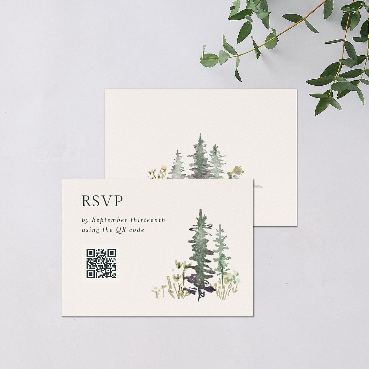 Elegant Mountain Border QR Code RSVP Cards Meadow Signature Standard