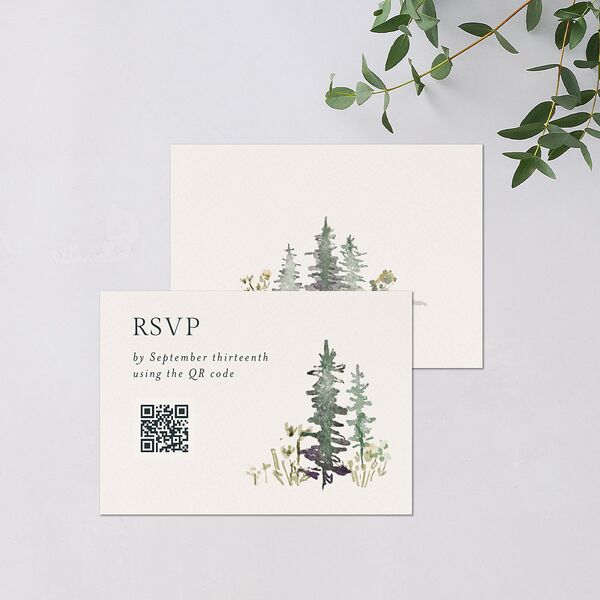 Elegant Mountain Border QR Code RSVP Cards Meadow Signature Standard