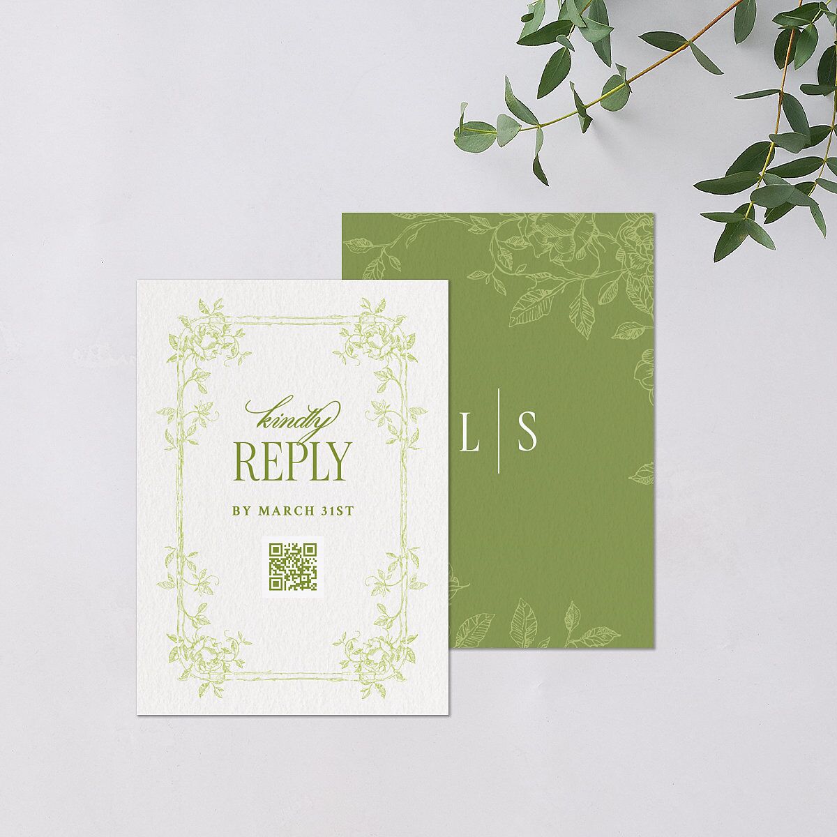 Vintage French Botanical QR Code RSVP Cards Meadow Signature Standard