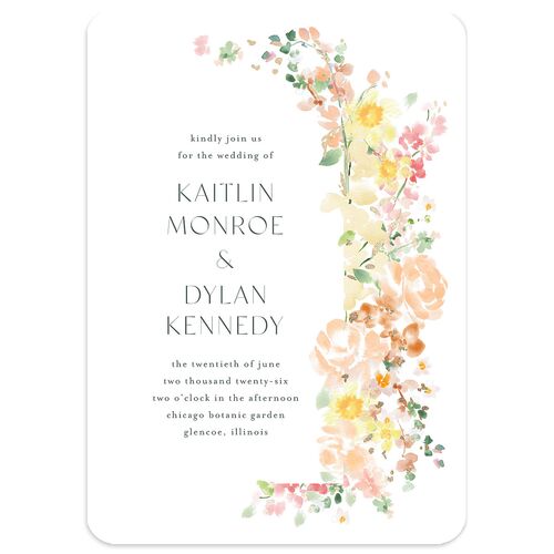 Pastel Flower Arch Foil Wedding Invitations Gold Daffodil Signature Blank No Rounded