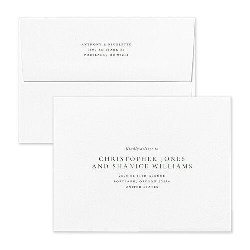 Elegant Two Photo Monogram Save the Date Magnet Envelopes Hunter Green Rose Both Recipient and Return Addresses Signature Standard