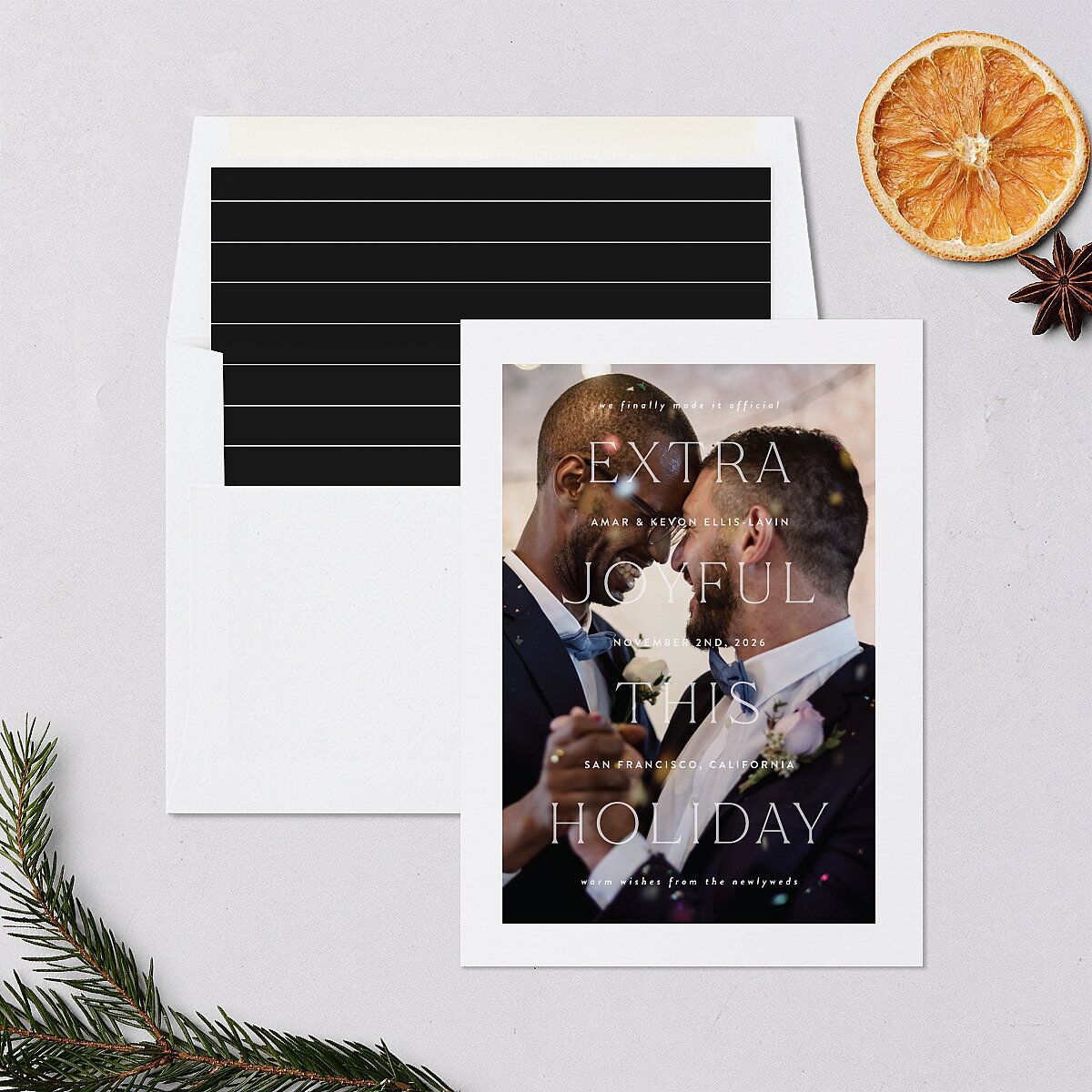 Extra Joy Holiday Cards Charcoal Signature Blank Portrait Standard