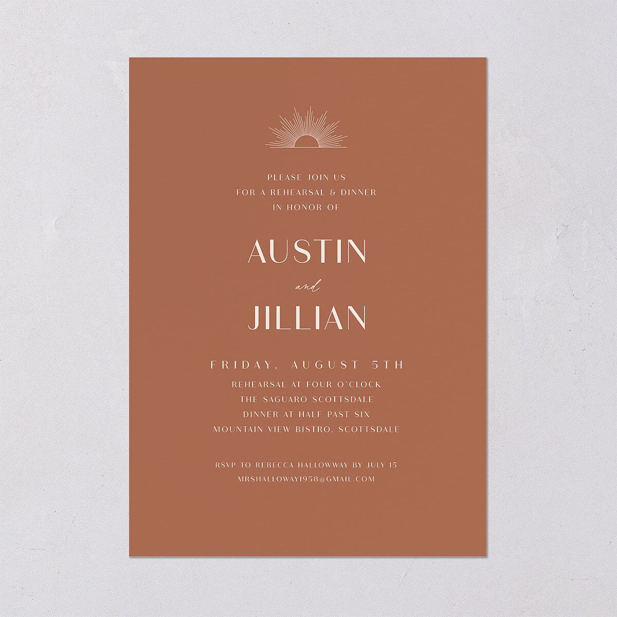 Modern Romantic Rehearsal Dinner Invitations Chestnut Signature Blank