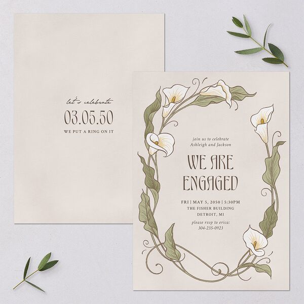 Calla Lily Nouveau Engagement Party Invitations Champagne Signature Blank Standard
