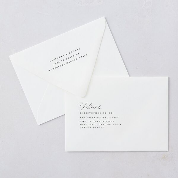Classic Capture Save The Date Card Euro Envelopes White Midnight Both Recipient and Return Addresses Luxe Signature