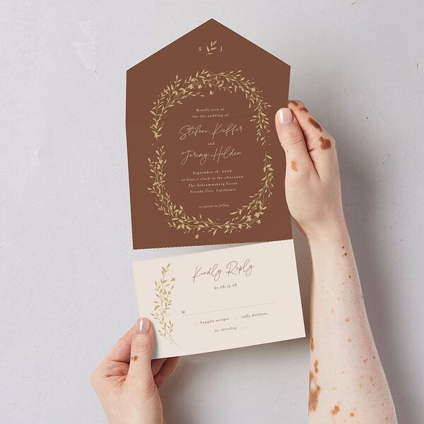 Oval Garland All-in-One Wedding Invitations Sepia Signature Light Both Recipient and Return Addresses No