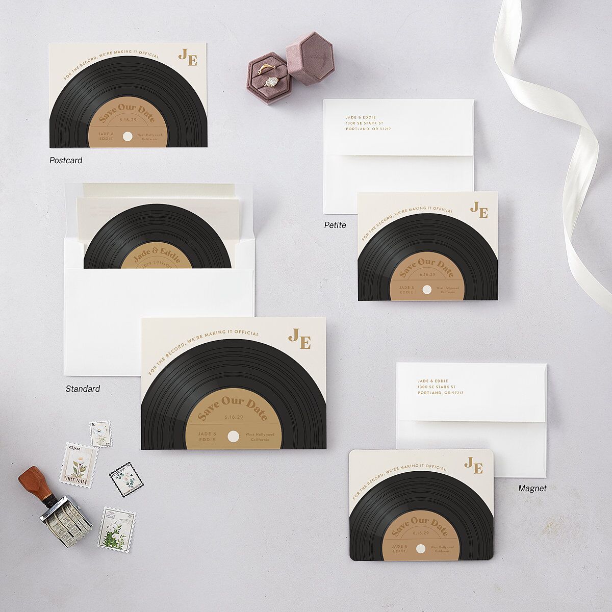 Music Lovers Save the Date Postcards Tan