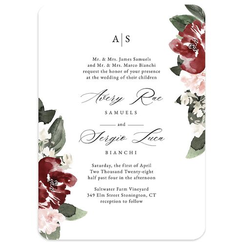 Floral Accent Wedding Invitations Merlot Signature Blank No Rounded