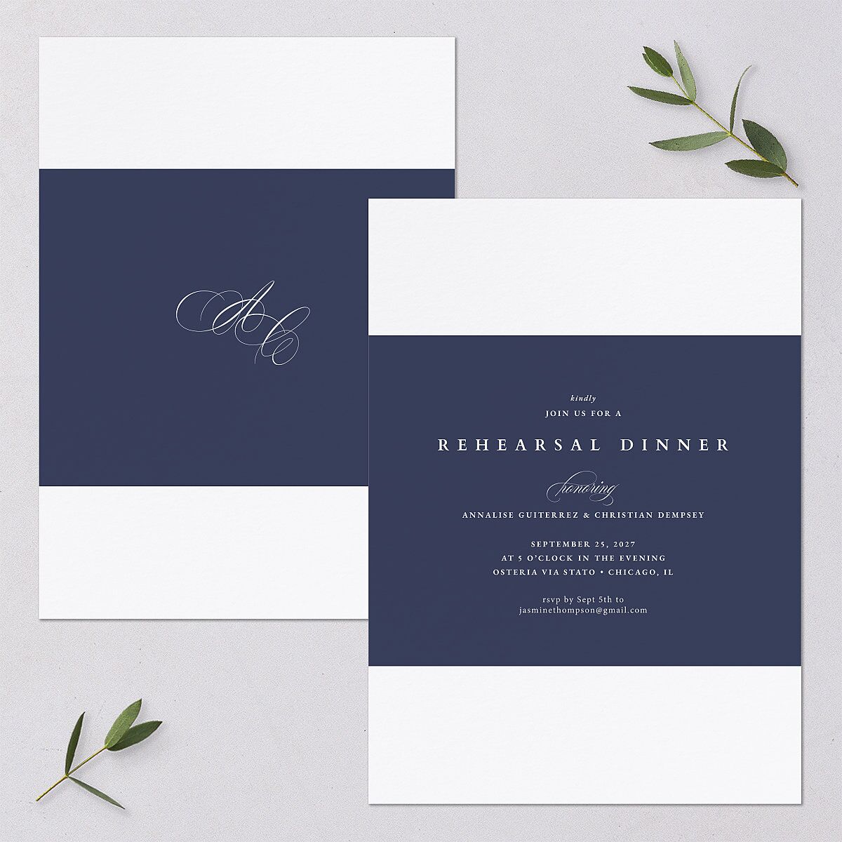 Elegant Edge Rehearsal Dinner Invitations Moody Blue Signature Blank