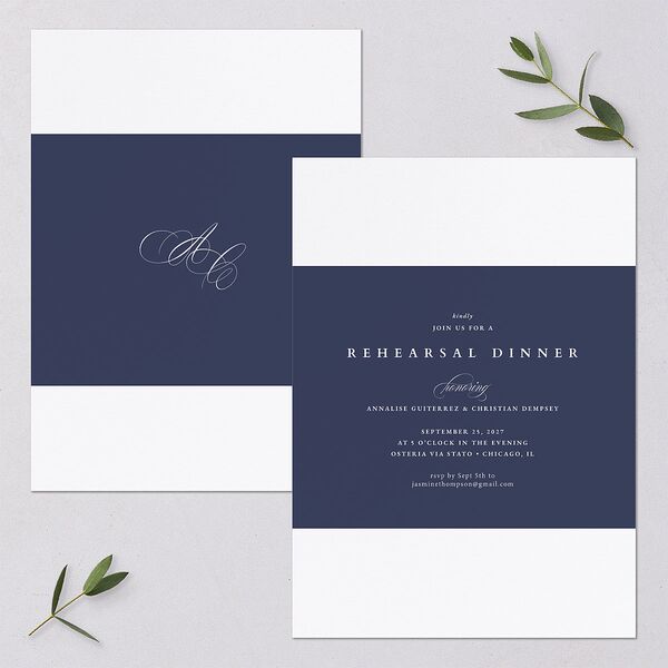 Elegant Edge Rehearsal Dinner Invitations Moody Blue Signature Blank