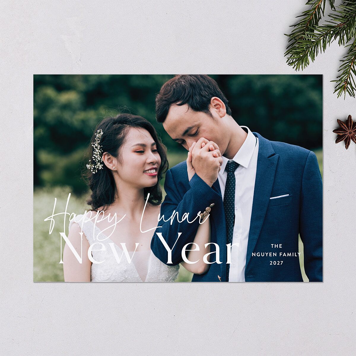 Happy Lunar New Year Holiday Cards Ruby Signature Blank Landscape Standard