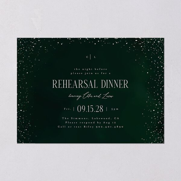 Sparkling Night Rehearsal Dinner Invitations Dark Green Signature Blank Standard