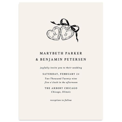 Hand Drawn Vintage Locket Wedding Invitations Linen Signature Blank No Standard