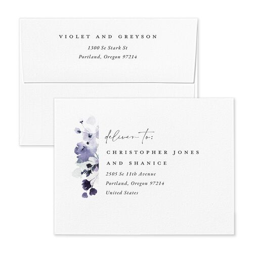 Ethereal Floral Save the Date Magnet Envelopes White Sheer Lilac Both Recipient and Return Addresses Signature Standard