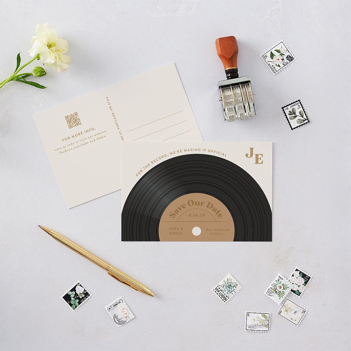 Music Lovers Save the Date Postcards Tan