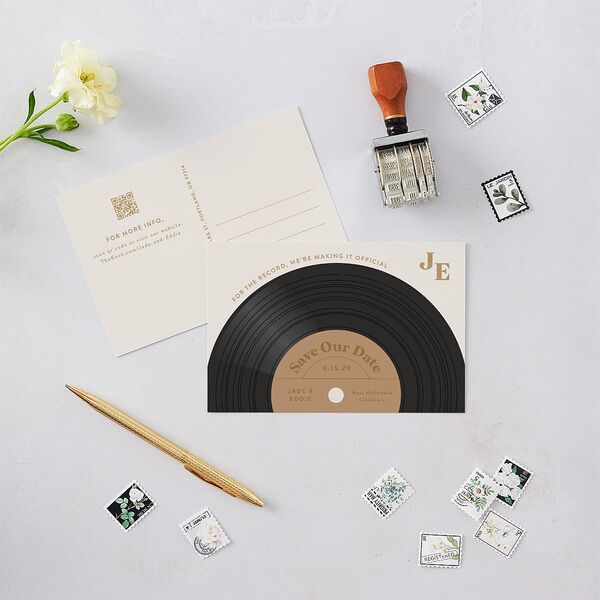 Music Lovers Save the Date Postcards Tan