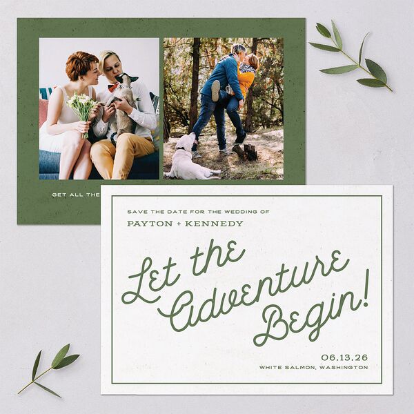 Happy Campers Save The Date Cards Deep Olive Signature smooth Blank No