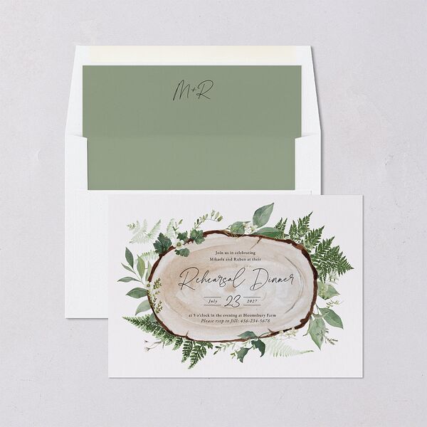 Fairytale Woodgrain Slab Rehearsal Dinner Invitations Pure White Signature Blank