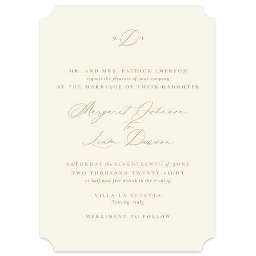 Black Tie Initial Wedding Invitations Champagne Signature Blank No Ticket