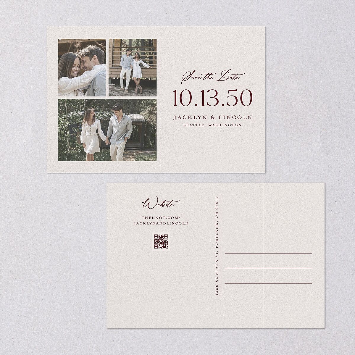 Elegant Vintage Images Save the Date Postcards Burgundy