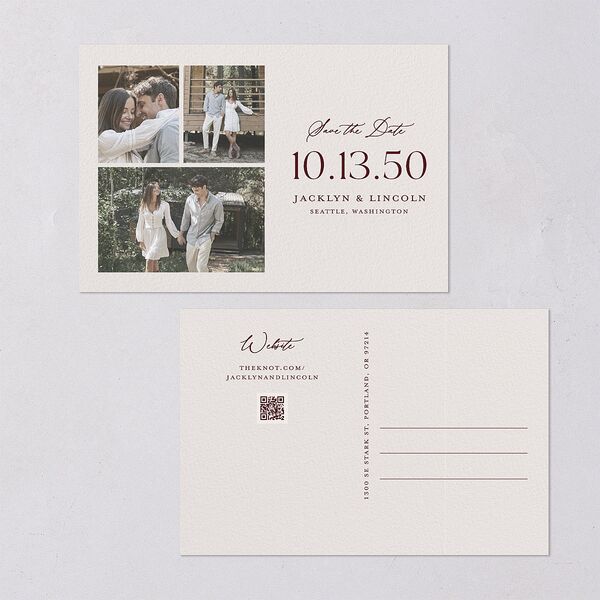 Elegant Vintage Images Save the Date Postcards Burgundy