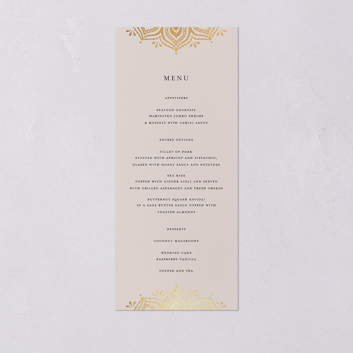 Indian Gilded Adornment Menus Gold Sand Signature