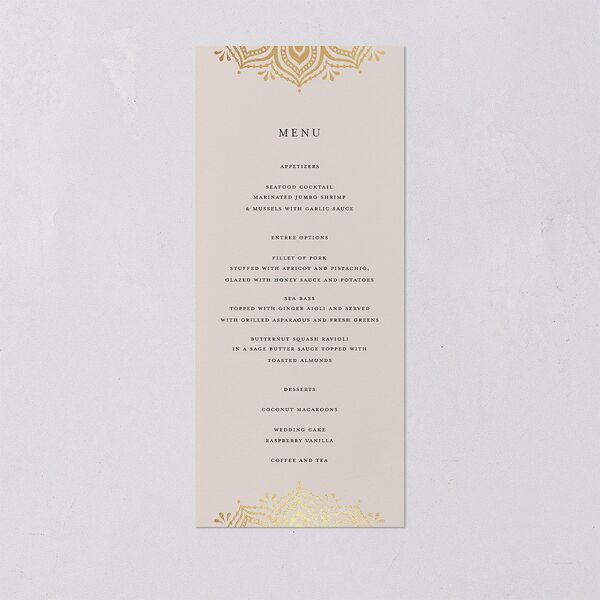 Indian Gilded Adornment Menus Gold Sand Signature