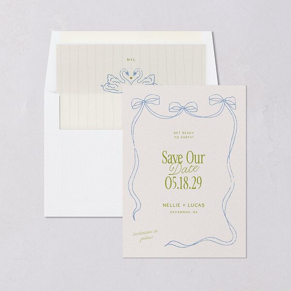 Modern Delicate Bows Save the Date Cards Peridot Signature smooth Blank No Standard