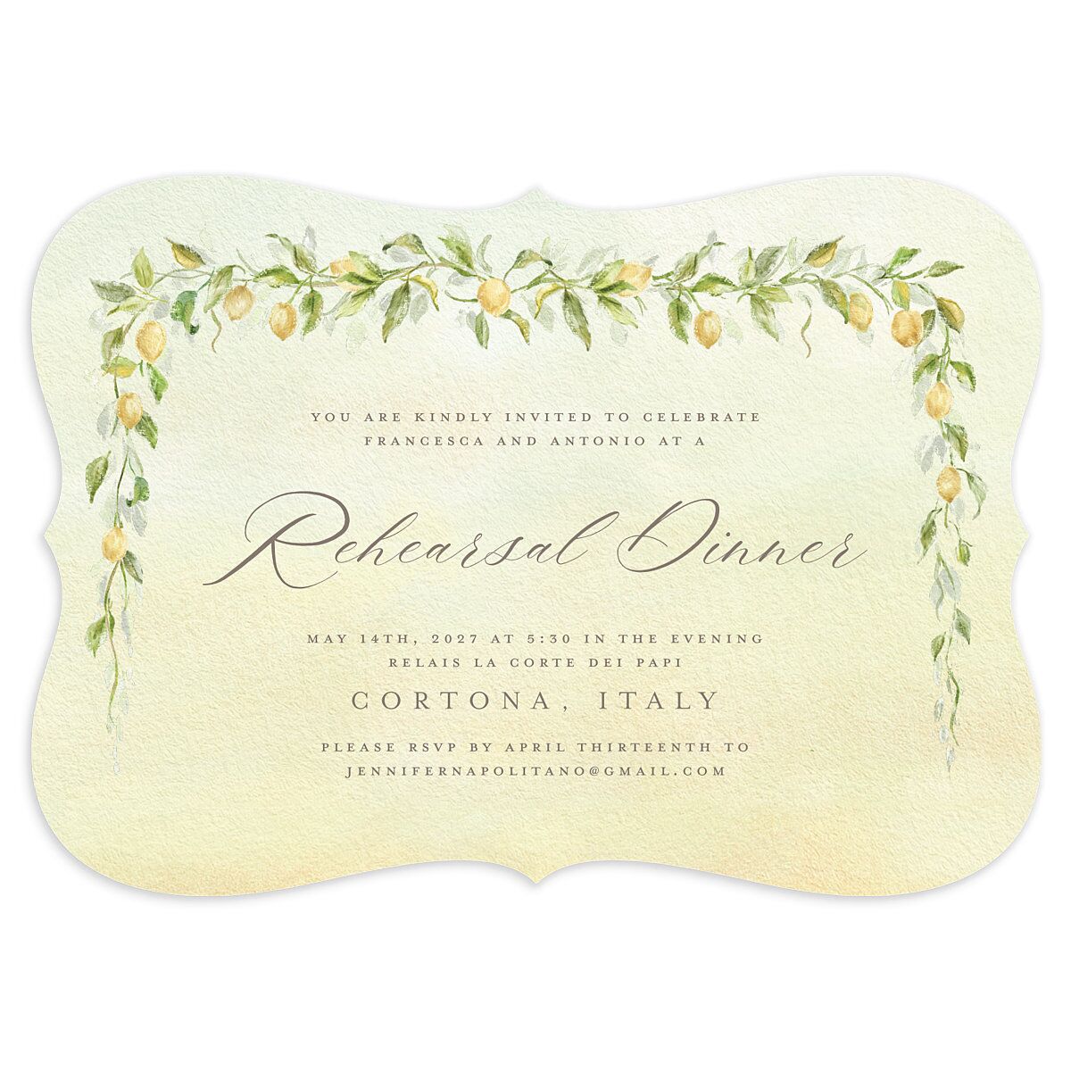 Elegant Italy Rehearsal Dinner Invitations