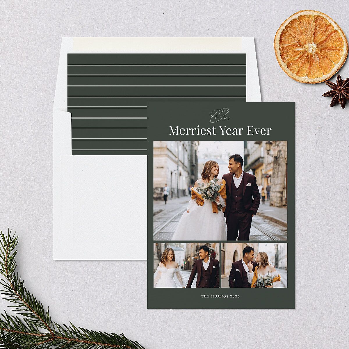 Our Merriest Year Holiday Cards Hunter Green Signature Blank Standard Portrait