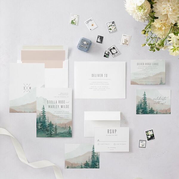 Painted Mountains Wedding Invitations Eucalyptus Signature Blank No Standard